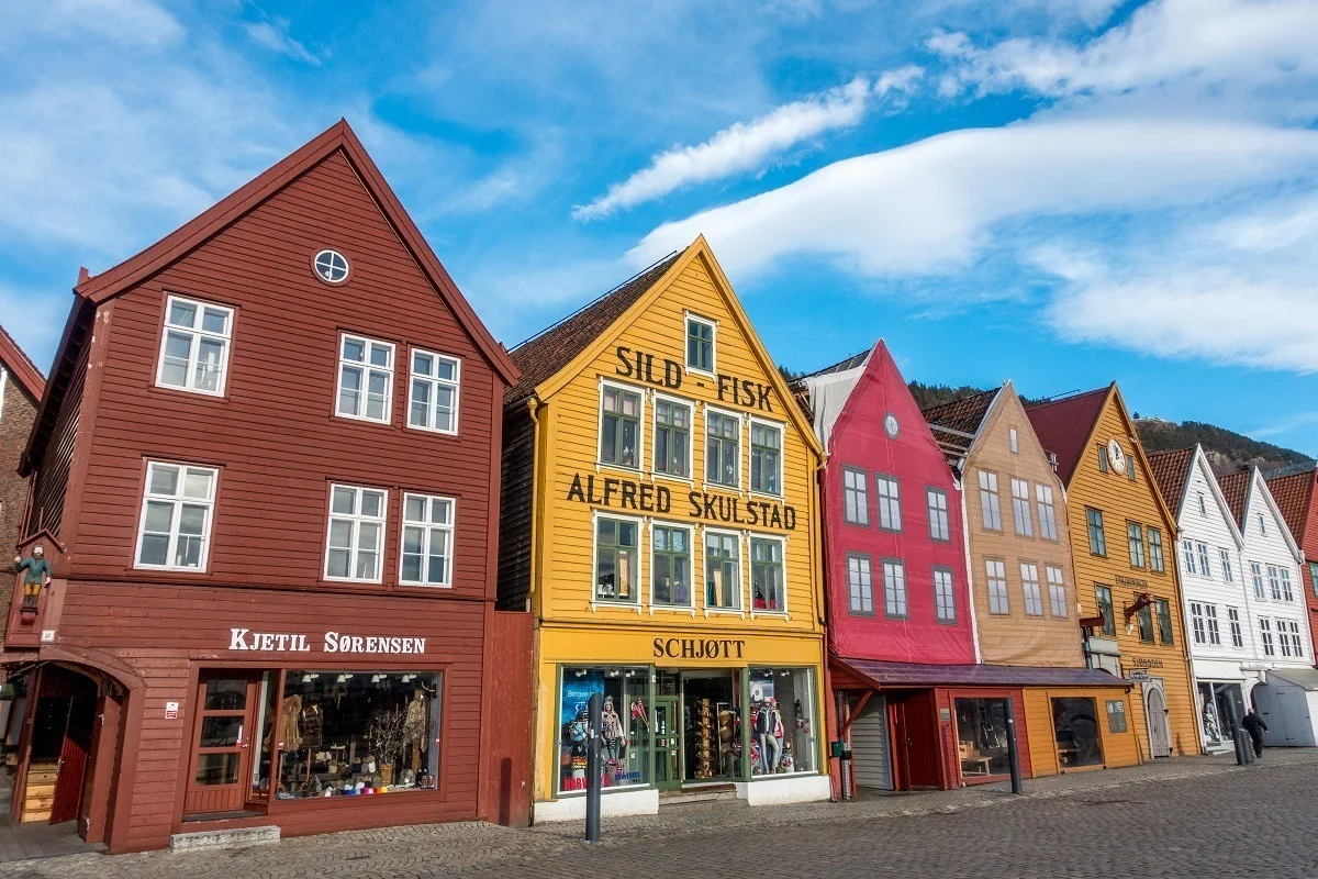 Row of colorful historic merchant houses 