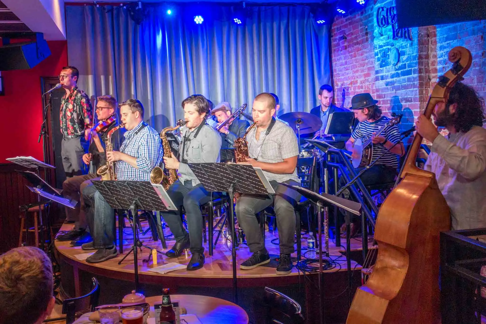 Band on a coffee house stage.