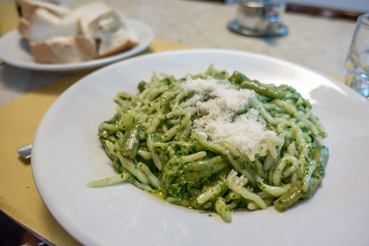 Pesto alla Genovese, pasta coated in a green sauce