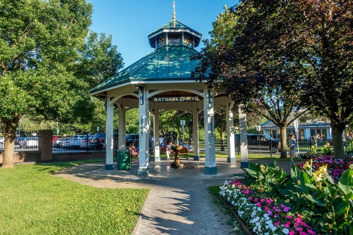 Pergola over a fountain for Hathorn Spring in Saratoga Springs 
