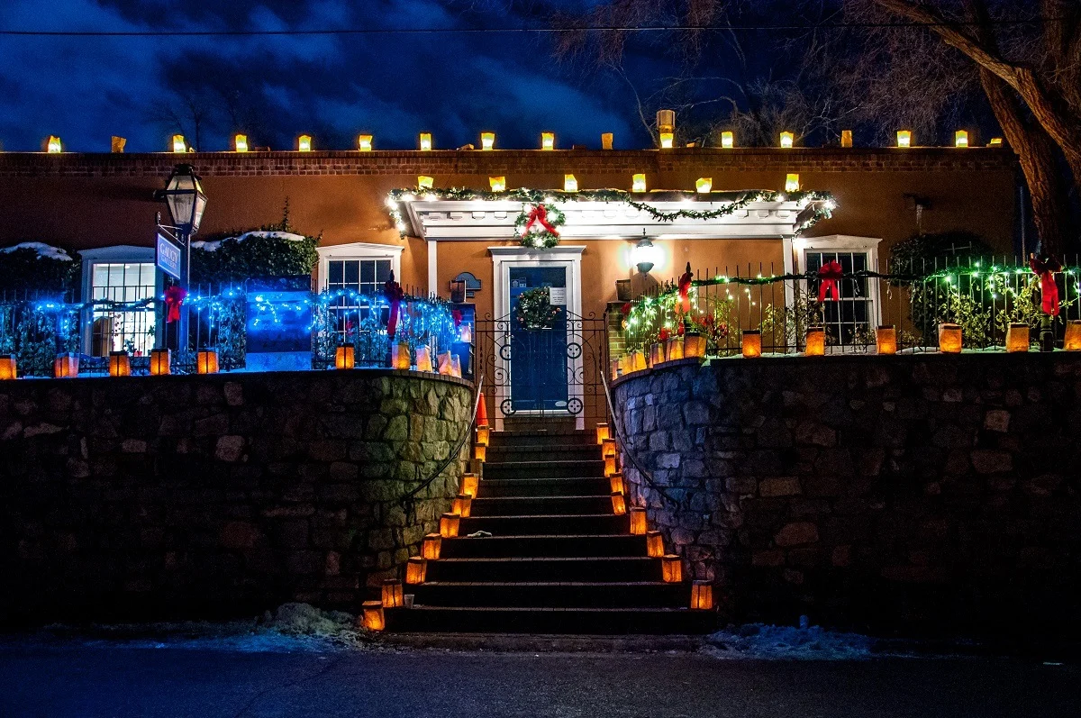 Private homes on Canyon Road are decorated with lanterns for the farolito walk on Christmas Eve