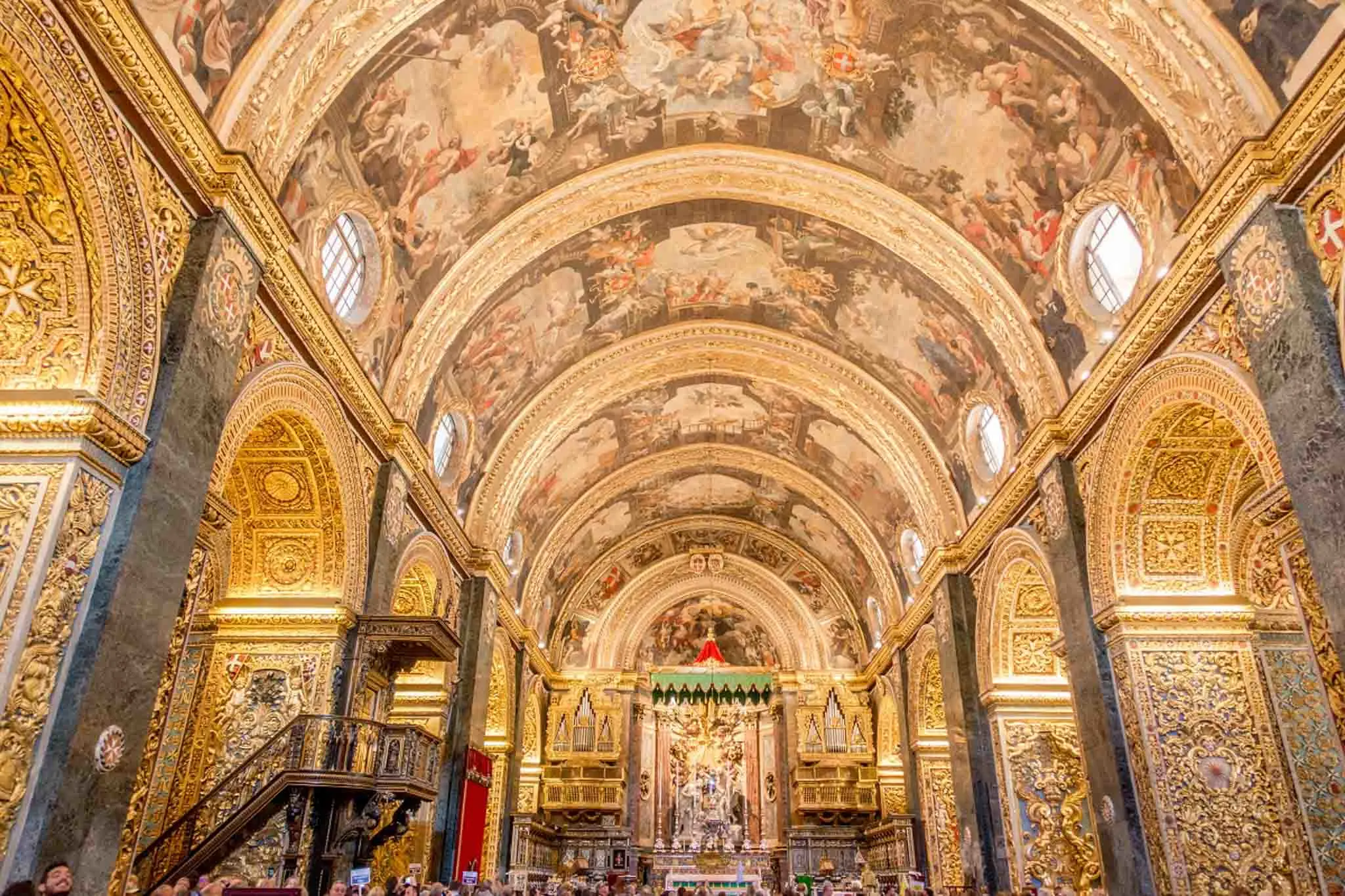 Painted and golden interior of St. John's Co-Cathedral