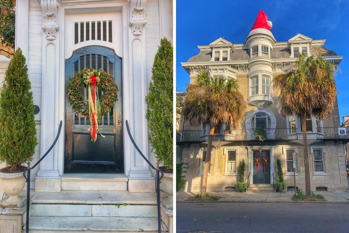 Homes decorated for Christmas in Charleston, South Carolina