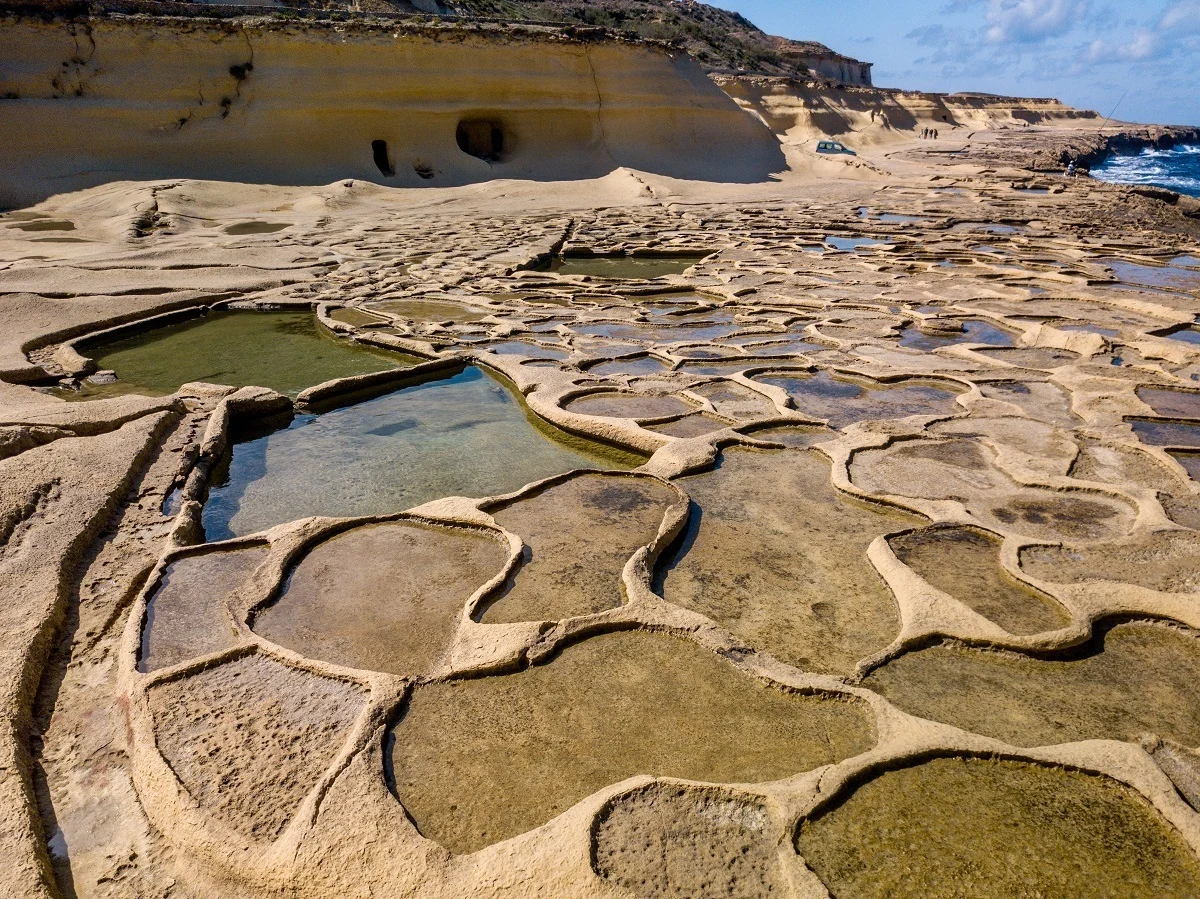 Open-air salt pans filled with water
