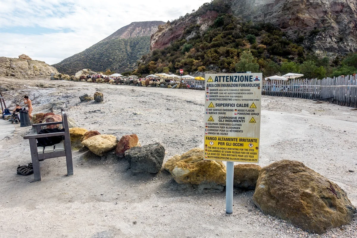 Advisory signs are placed around the mud bath