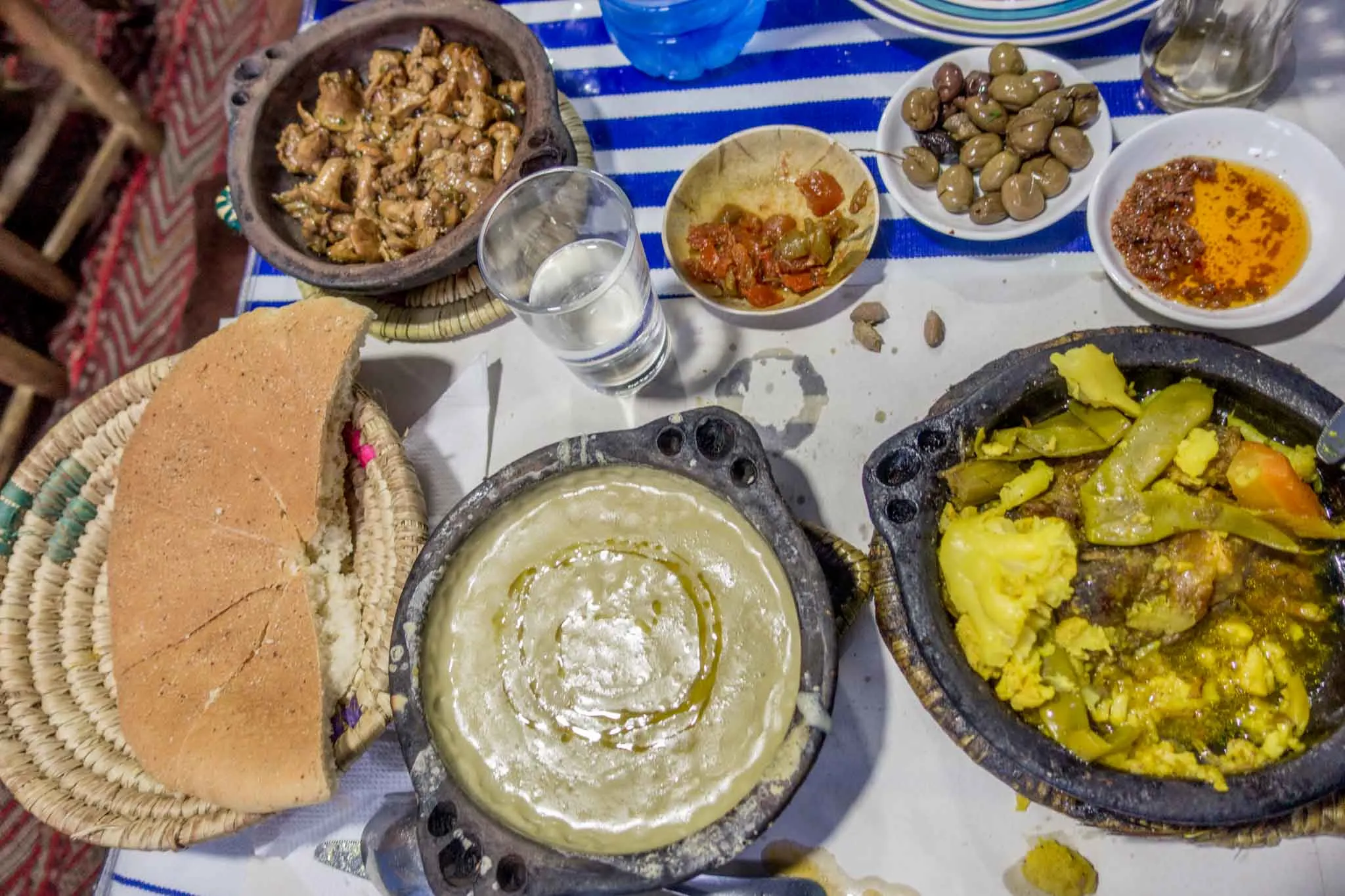 Traditional Moroccan food on table.
