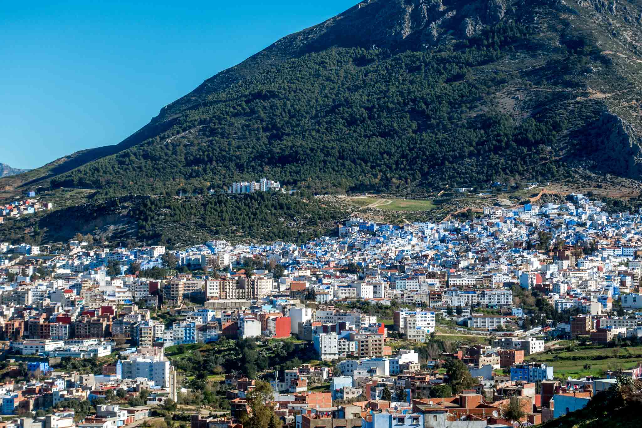Panoramic view of Chefchaouen Morocco, in the Rif Mountains