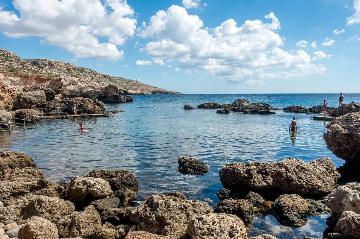 Swimming at Ghar Lapsi, a stop on our Malta itinerary