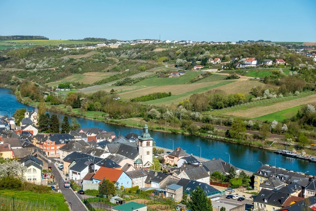 Overhead view of town and the Moselle River