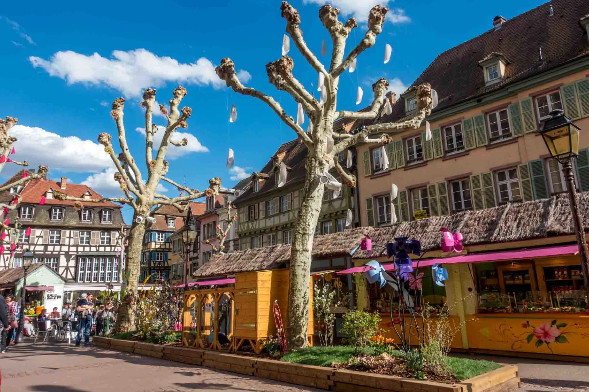 Easter market and spring decorations.