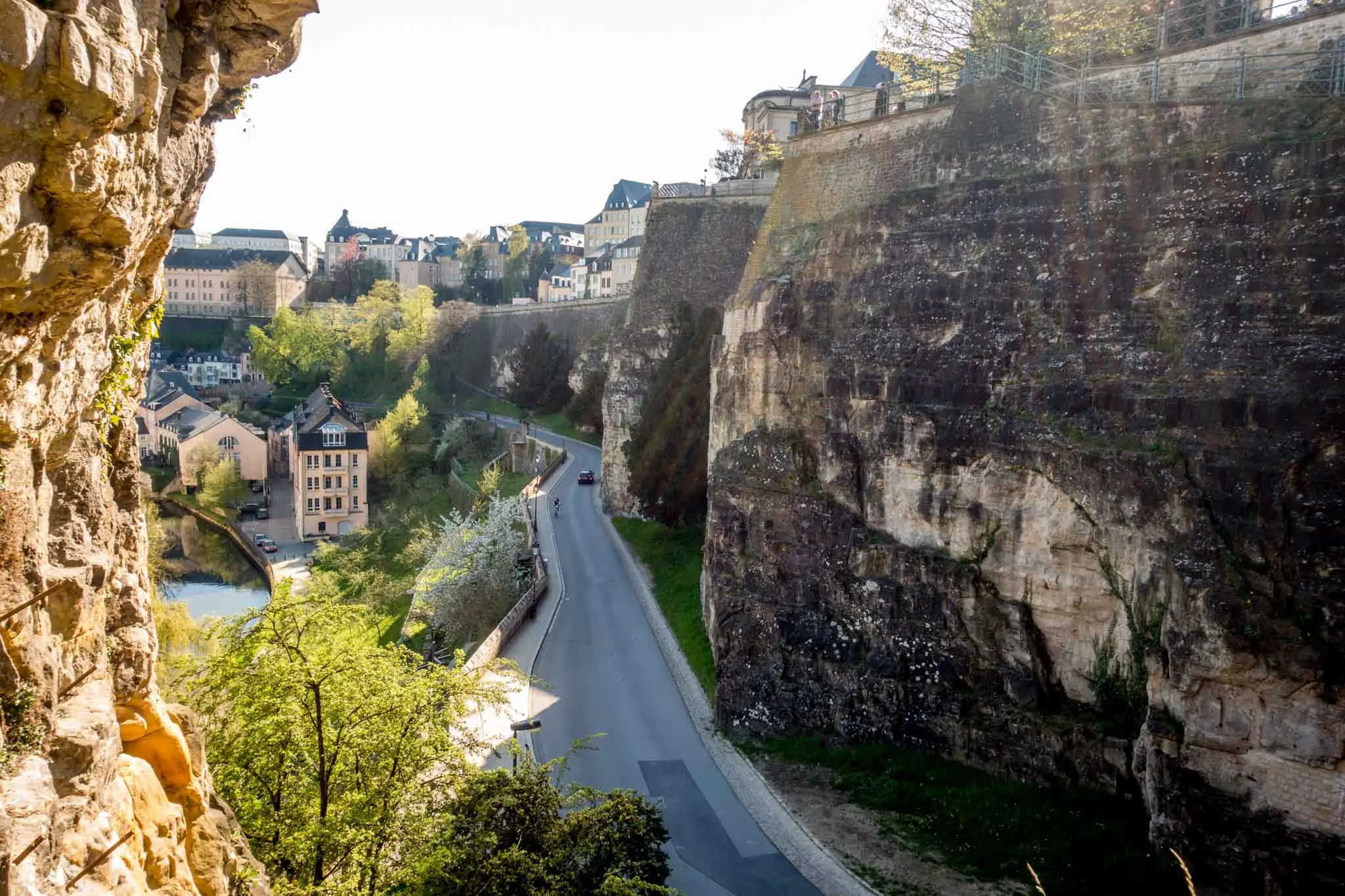 View of road between upper and lower parts of Luxembourg City.
