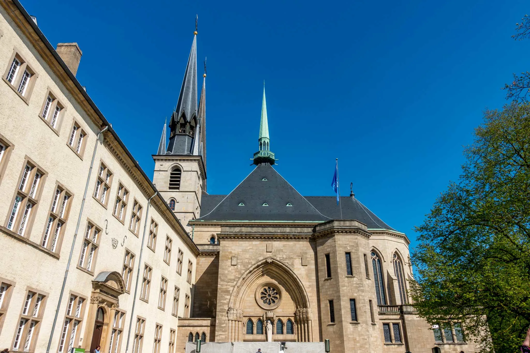 Exterior of cathedral with tall spires