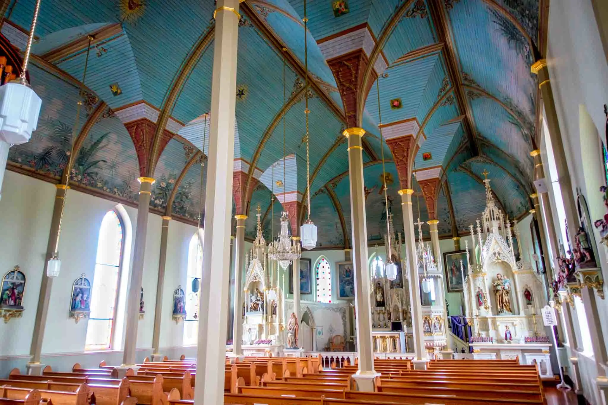 Sanctuary with a turquoise ceiling
