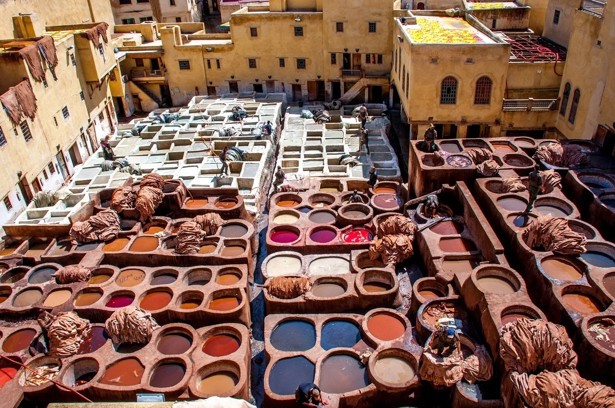 Vats of dye at a tannery in Morocco