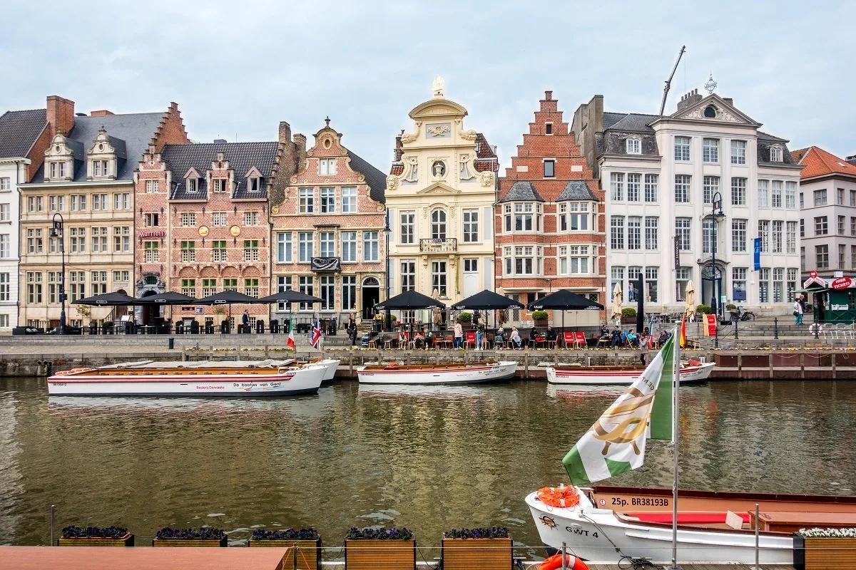 Boats in a canal lined with historic buildings