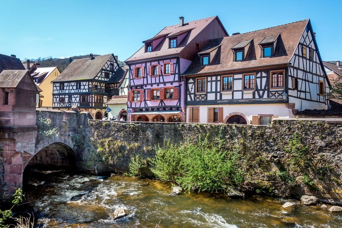 Buildings by the river in Kaysersberg