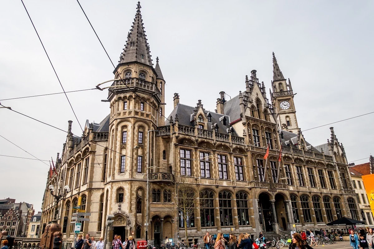 Former post office building with clock tower and turrets.