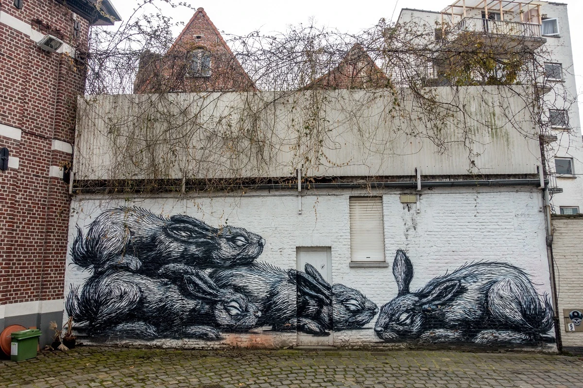 Street art mural with four rabbits