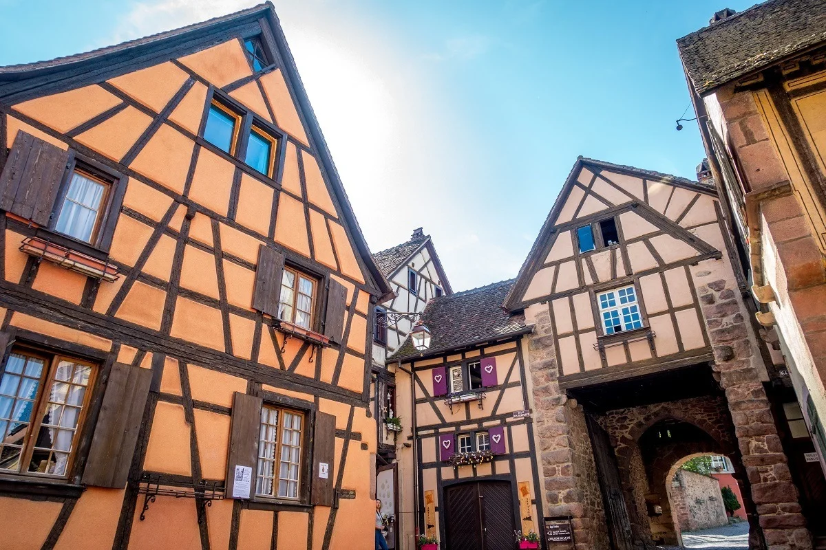 Buildings and city gate in the Alsace wine region