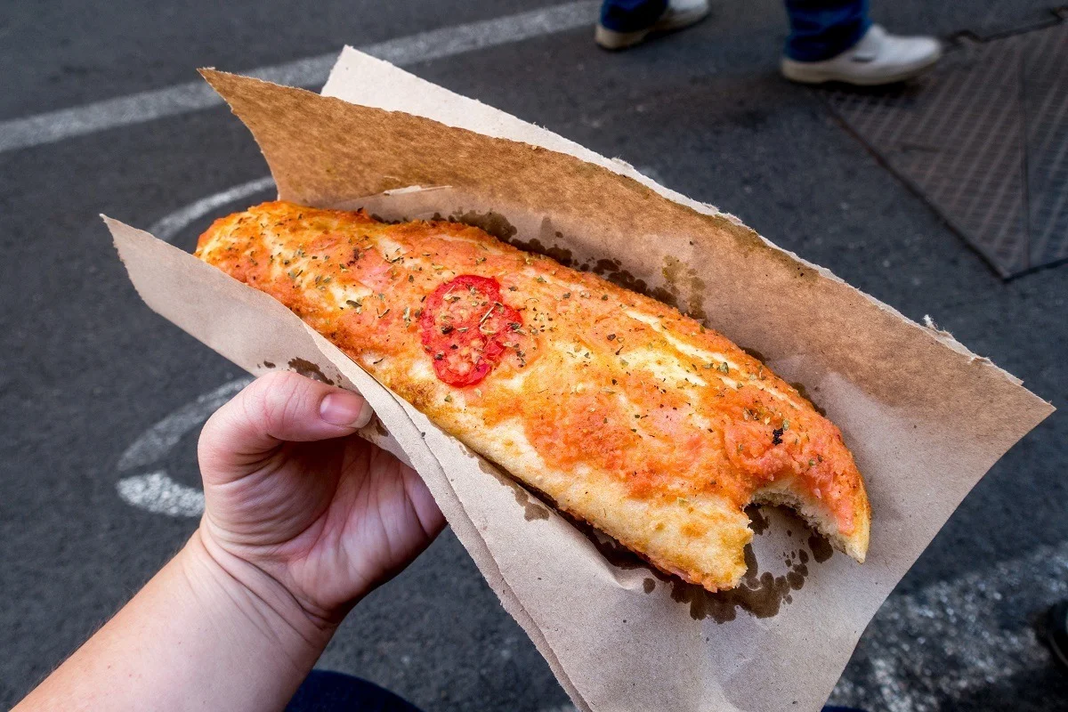 Sfincione, a street food similar to pizza