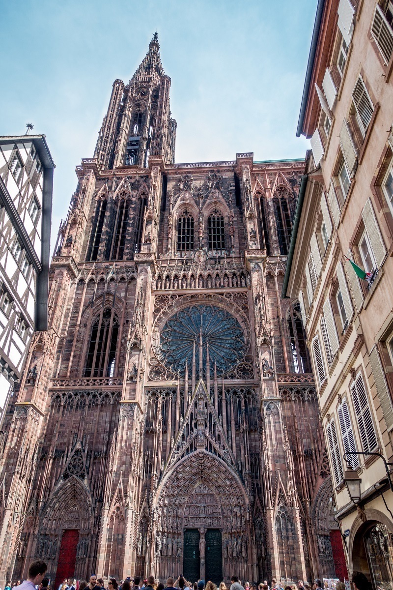 Carved and decorated facade of Strasbourg Cathedral 