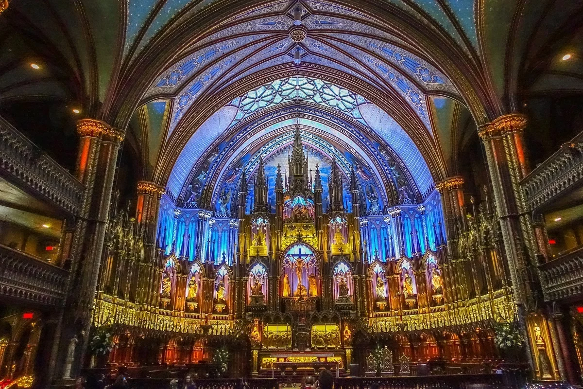 Church sanctuary with colorful lights