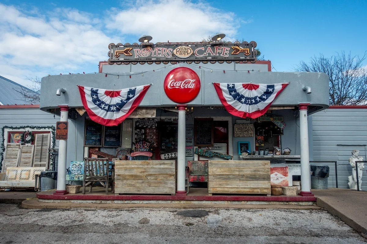 Gray exterior of Royers Round Top Cafe