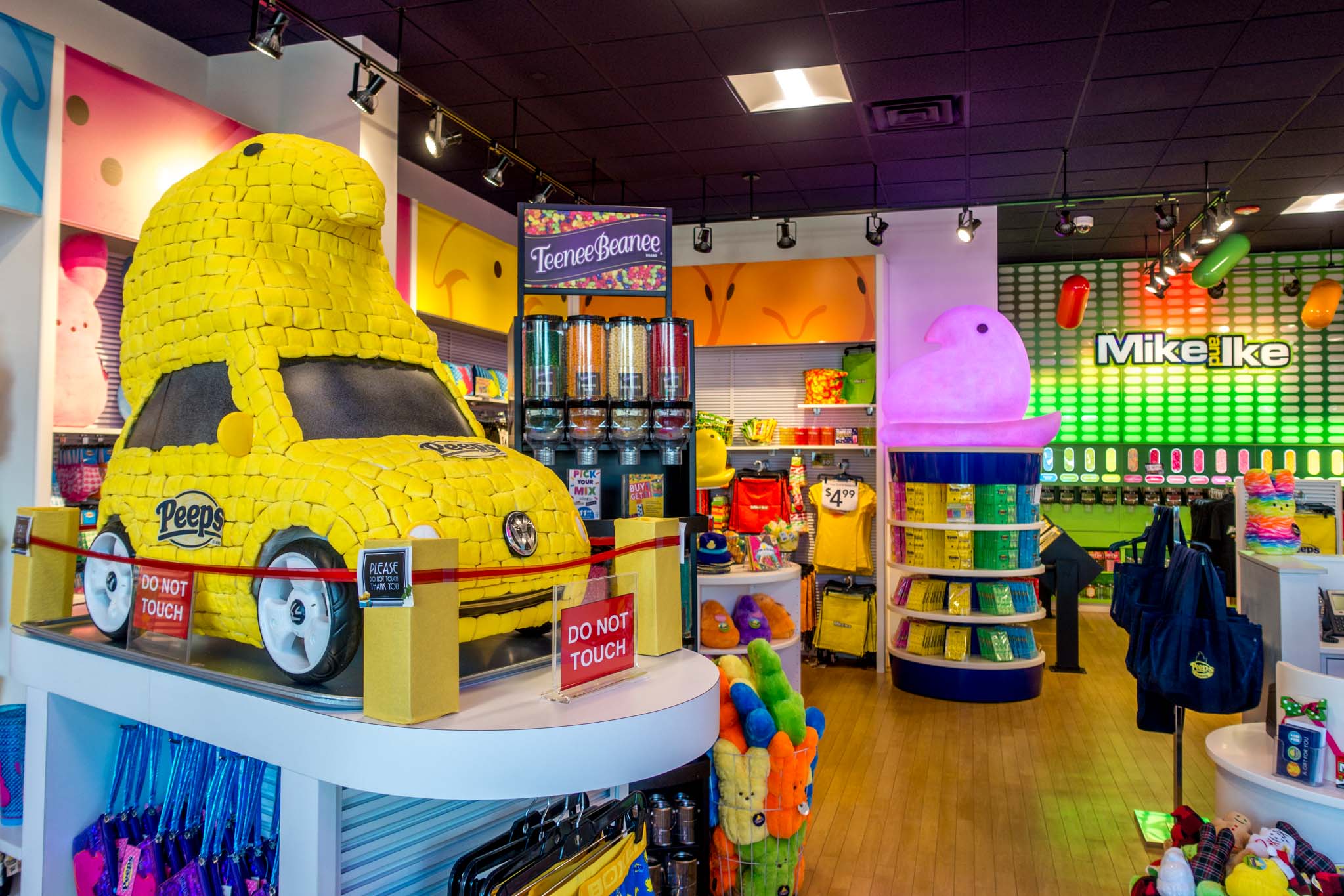 Yellow car made of Peeps candy displayed in a store