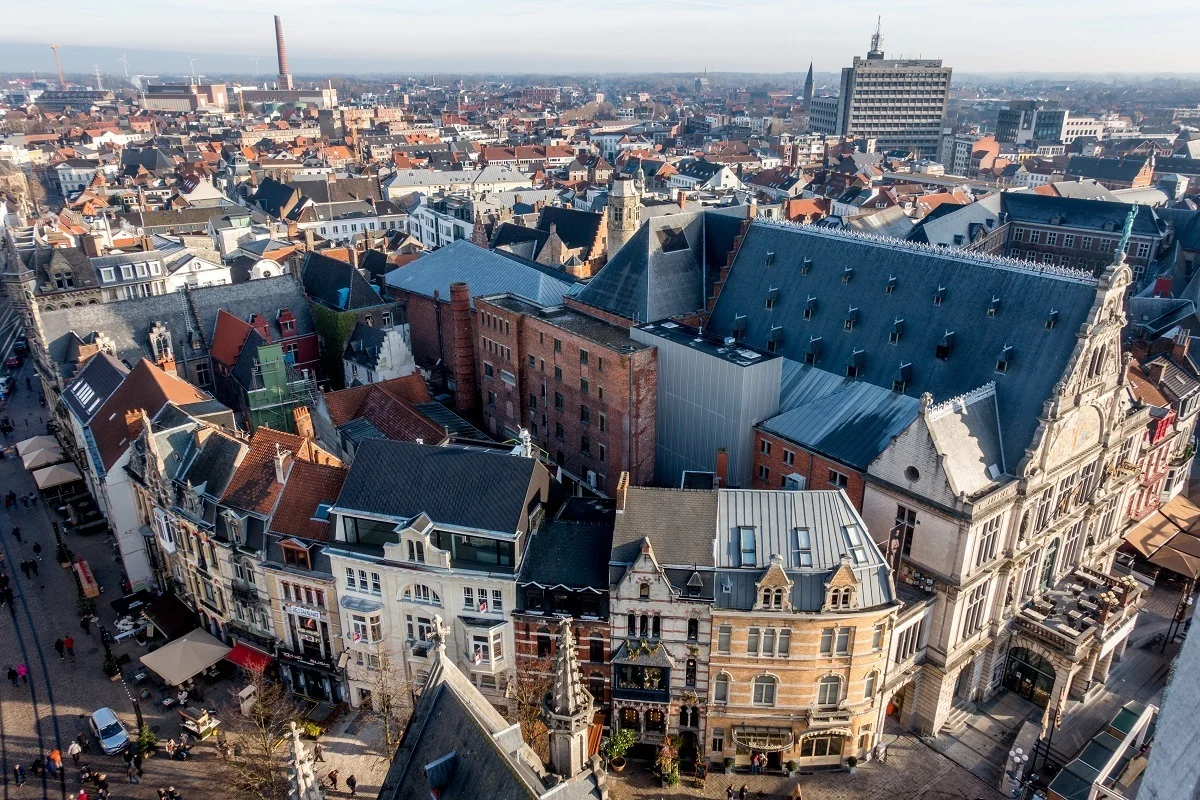 Overhead view of Ghent, Belgium, skyline