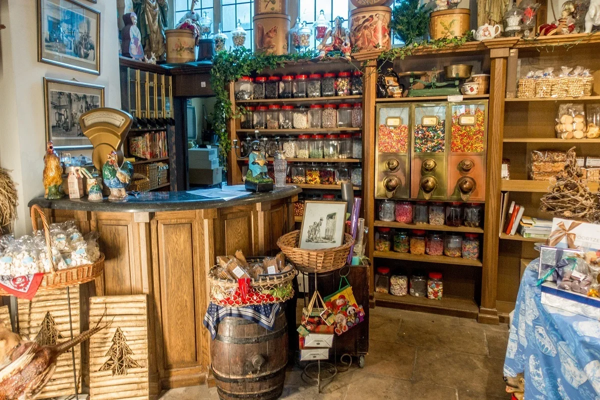 Interior of an old-fashioned candy shop.