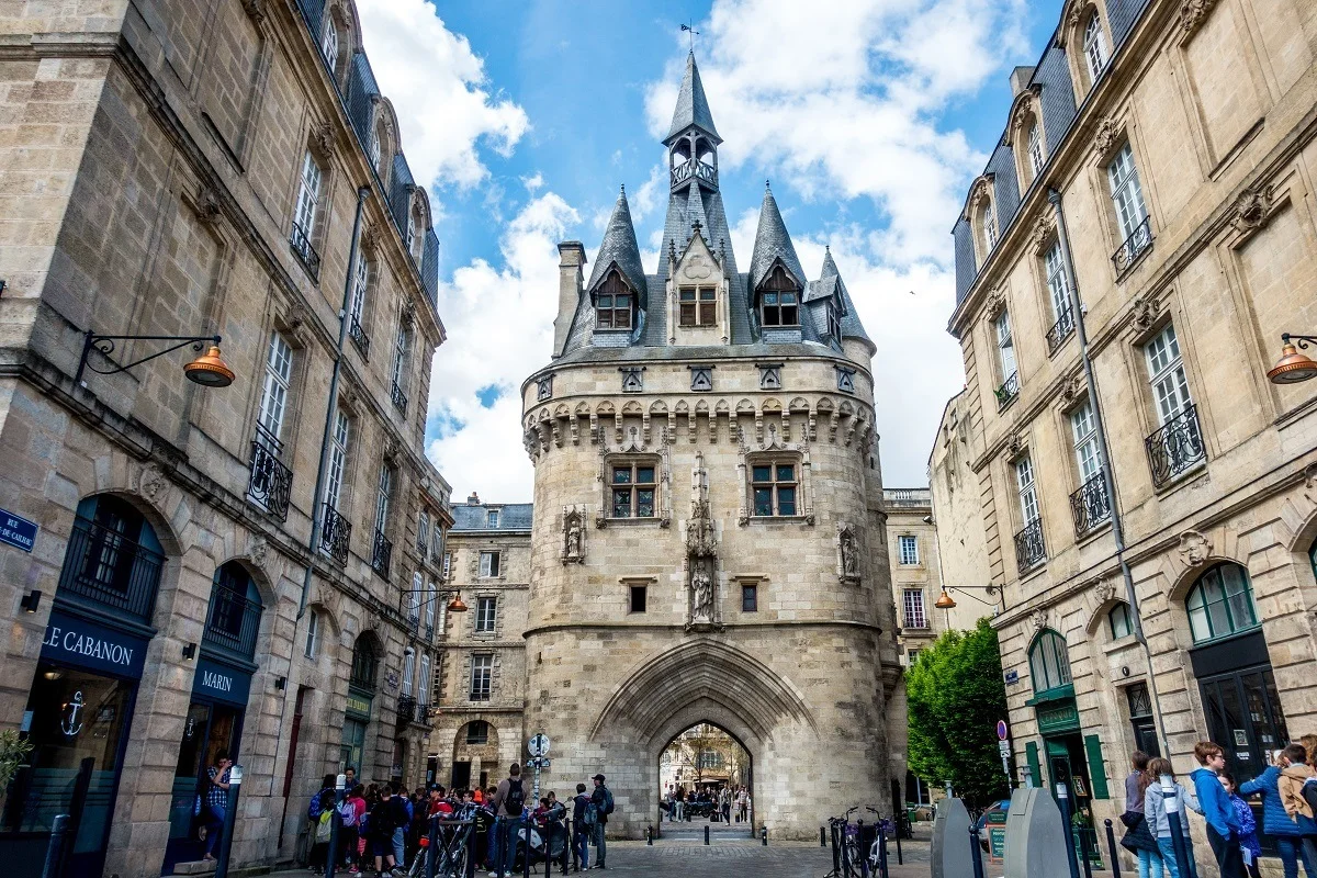 The castle-like Port Cailhau, a medieval stone city gate in Bordeaux