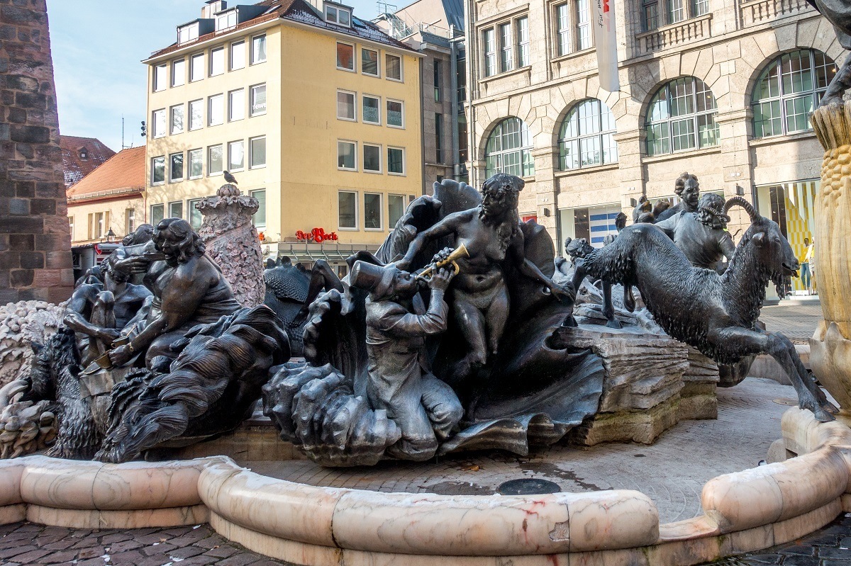 Large fountain in Nuremberg with human and animal figures