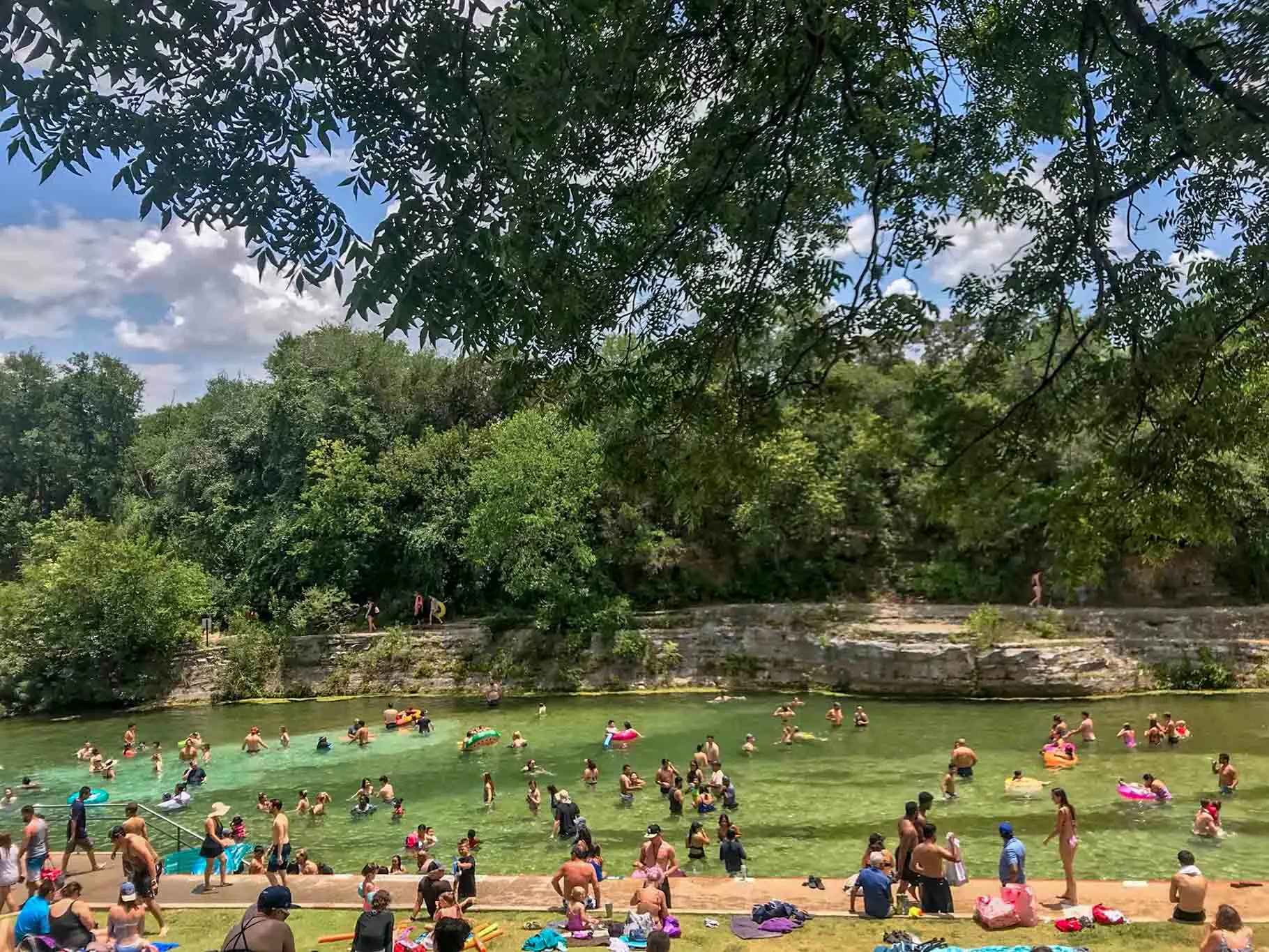 People swimming in a natural spring