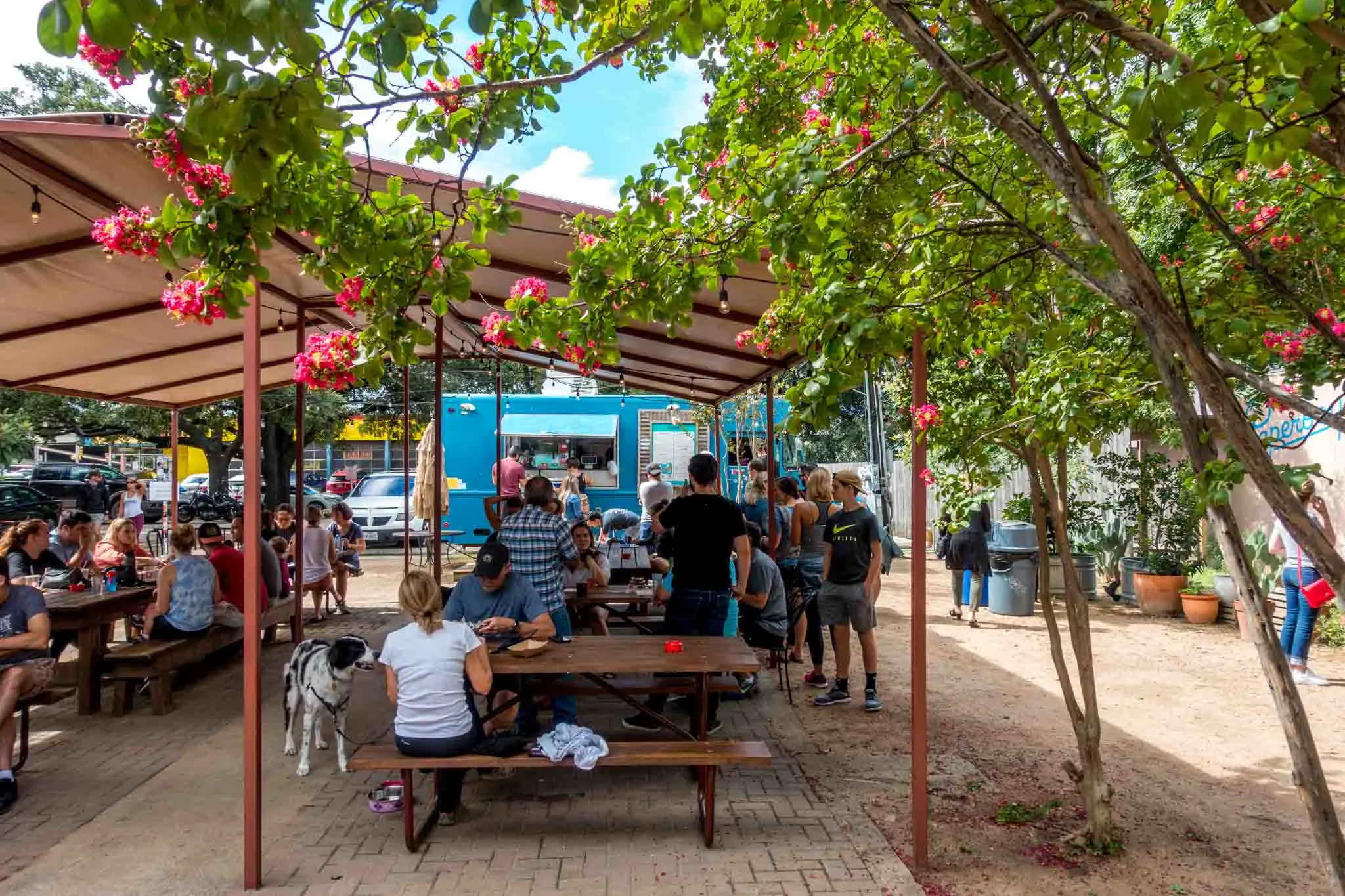 People waiting for breakfast tacos at Veracruz All Natural food truck