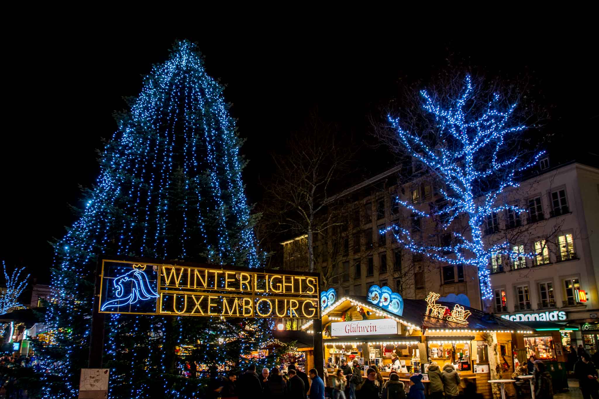 The Luxembourg Christmas markets are decked out with lights for the holiday season