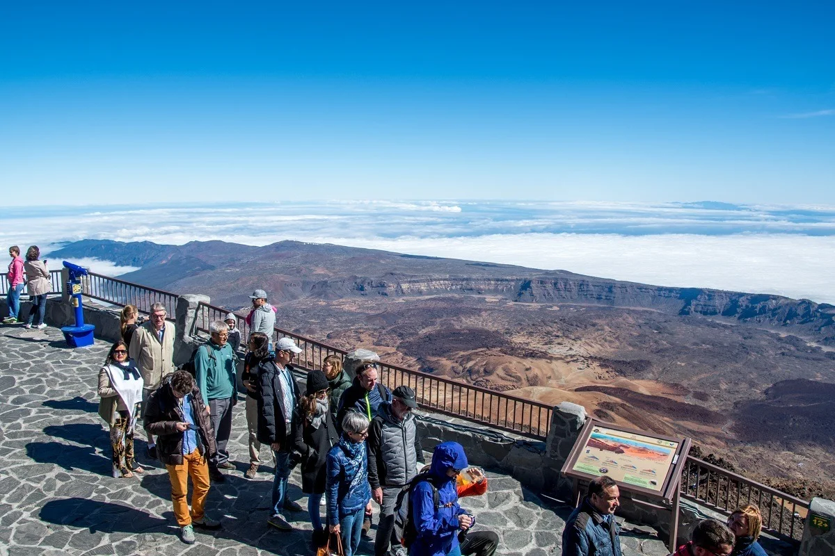 People in line at the Teide upper station.