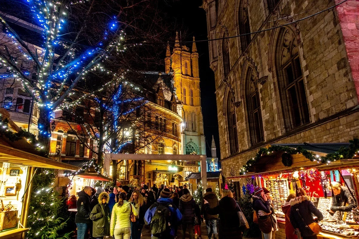 Vendors and shoppers in the streets  at Christmas