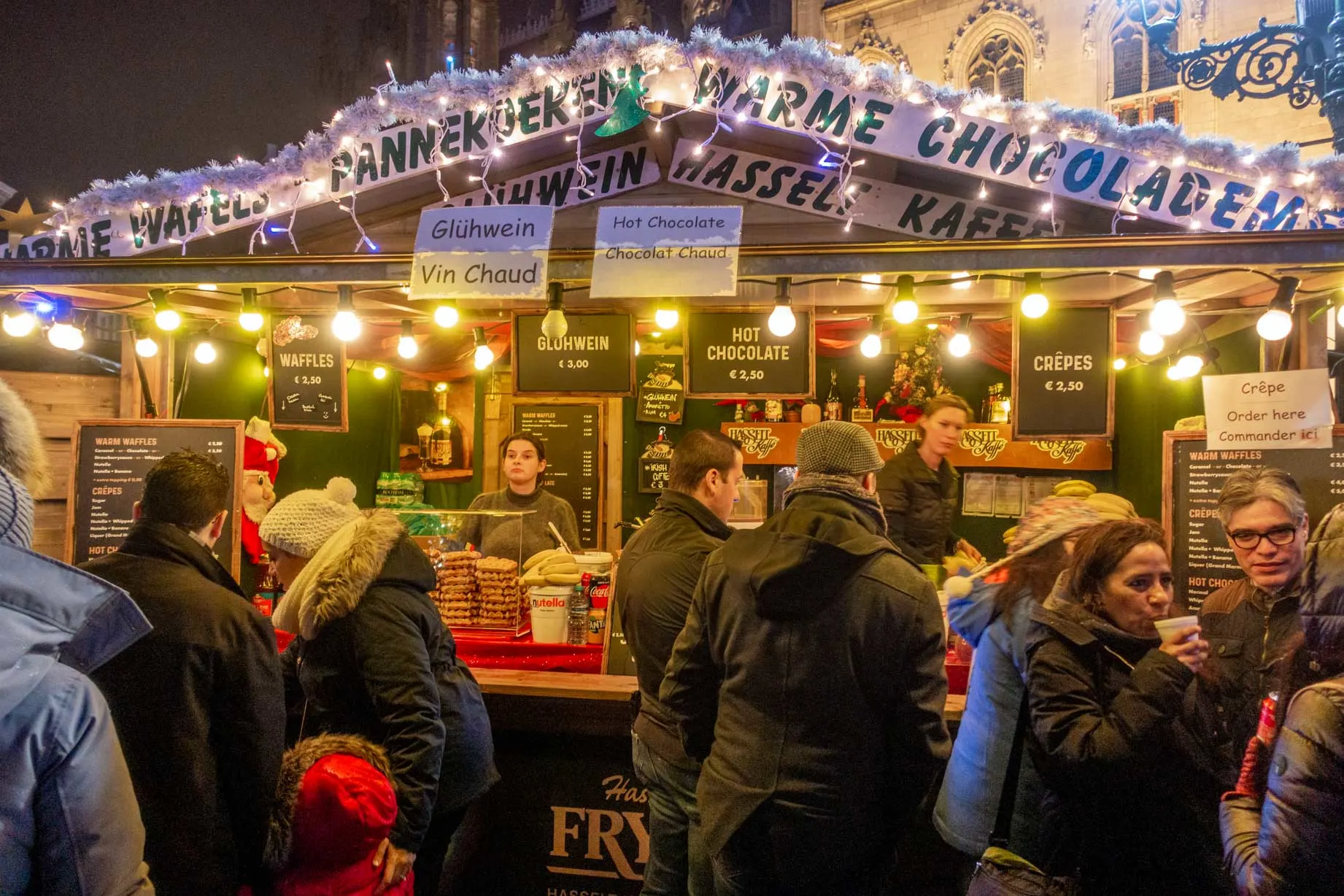 Shoppers lined up to buy drinks at the Christmas market