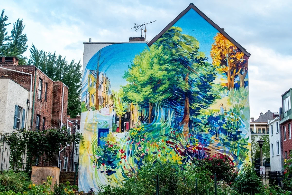 Garden of Delight, a street art mural with trees and plants