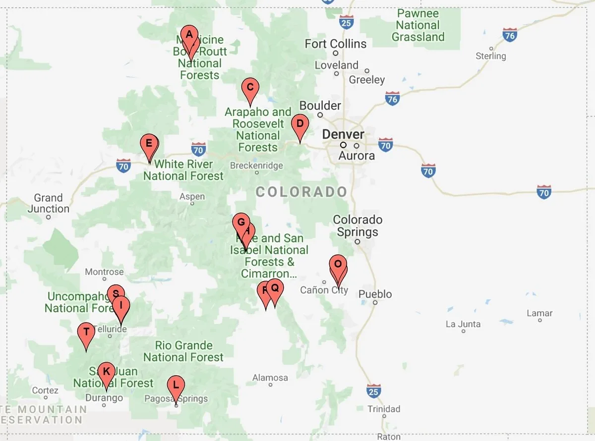 Map of hot springs in Colorado