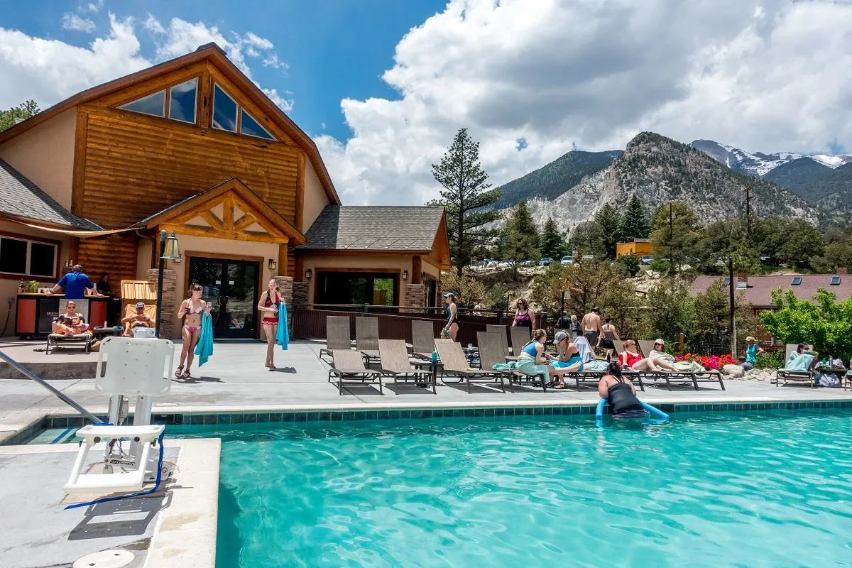 People at Mount Princeton hot springs in the mountains