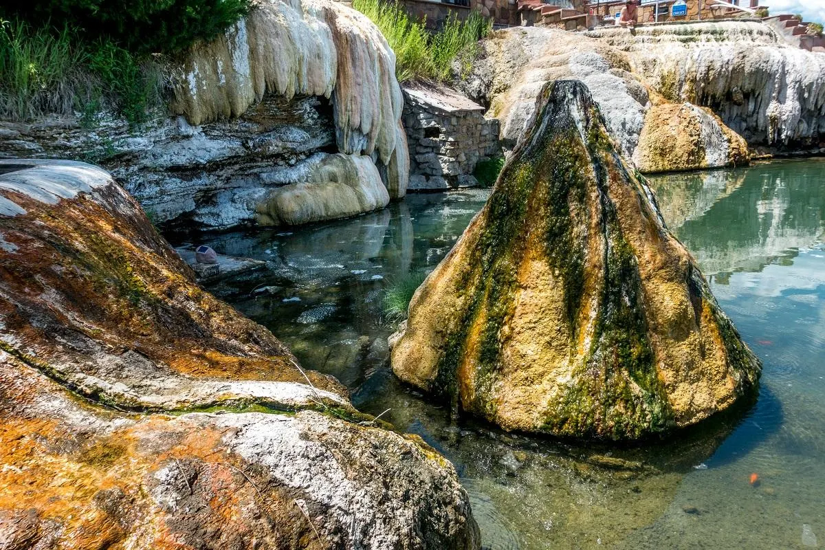 Hot springs have high mineral content, including calcium and sulfur