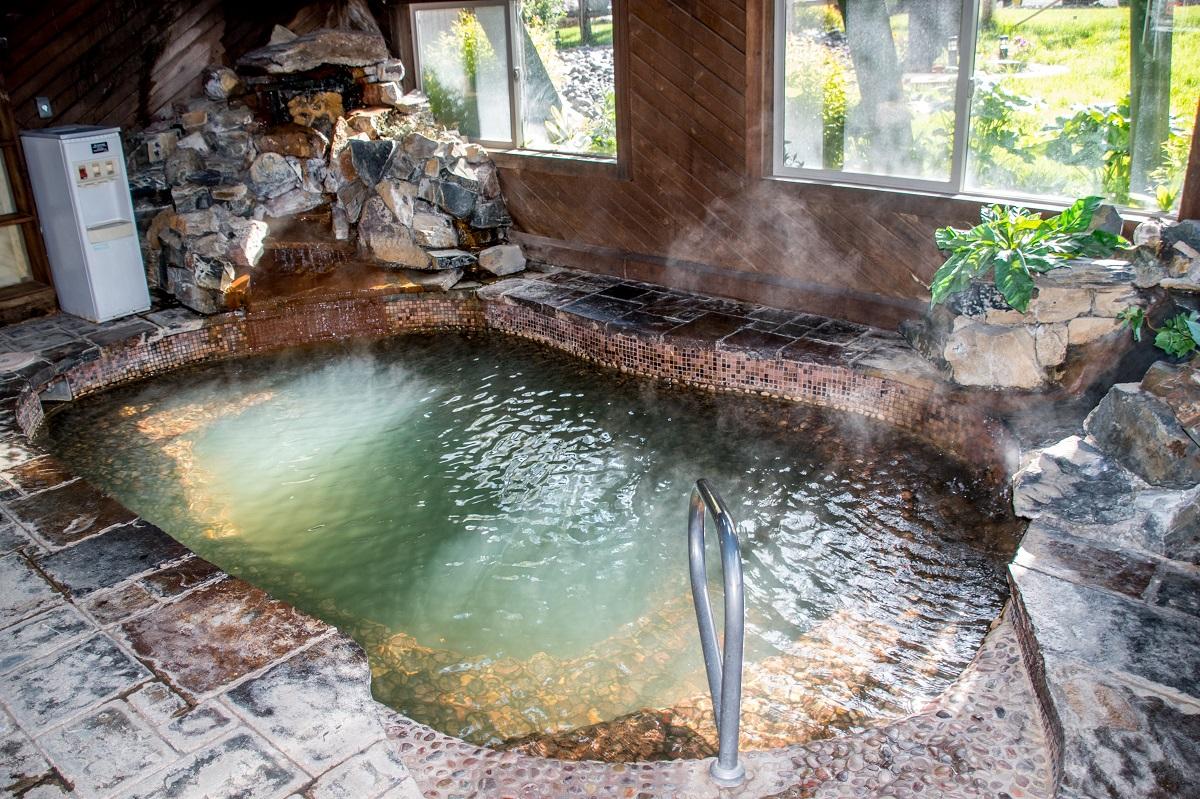 An indoor hot springs soaking pool
