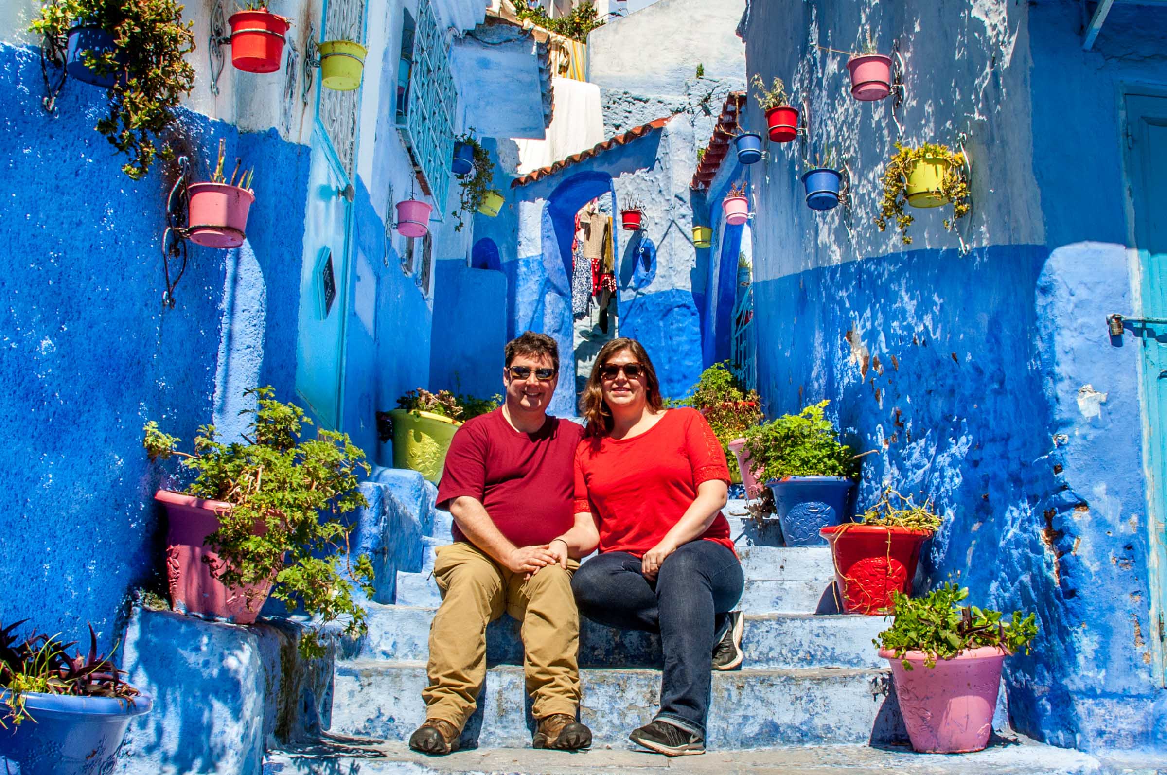 Lance and Laura, the Travel Addicts, in Chefchaouen, Morocco