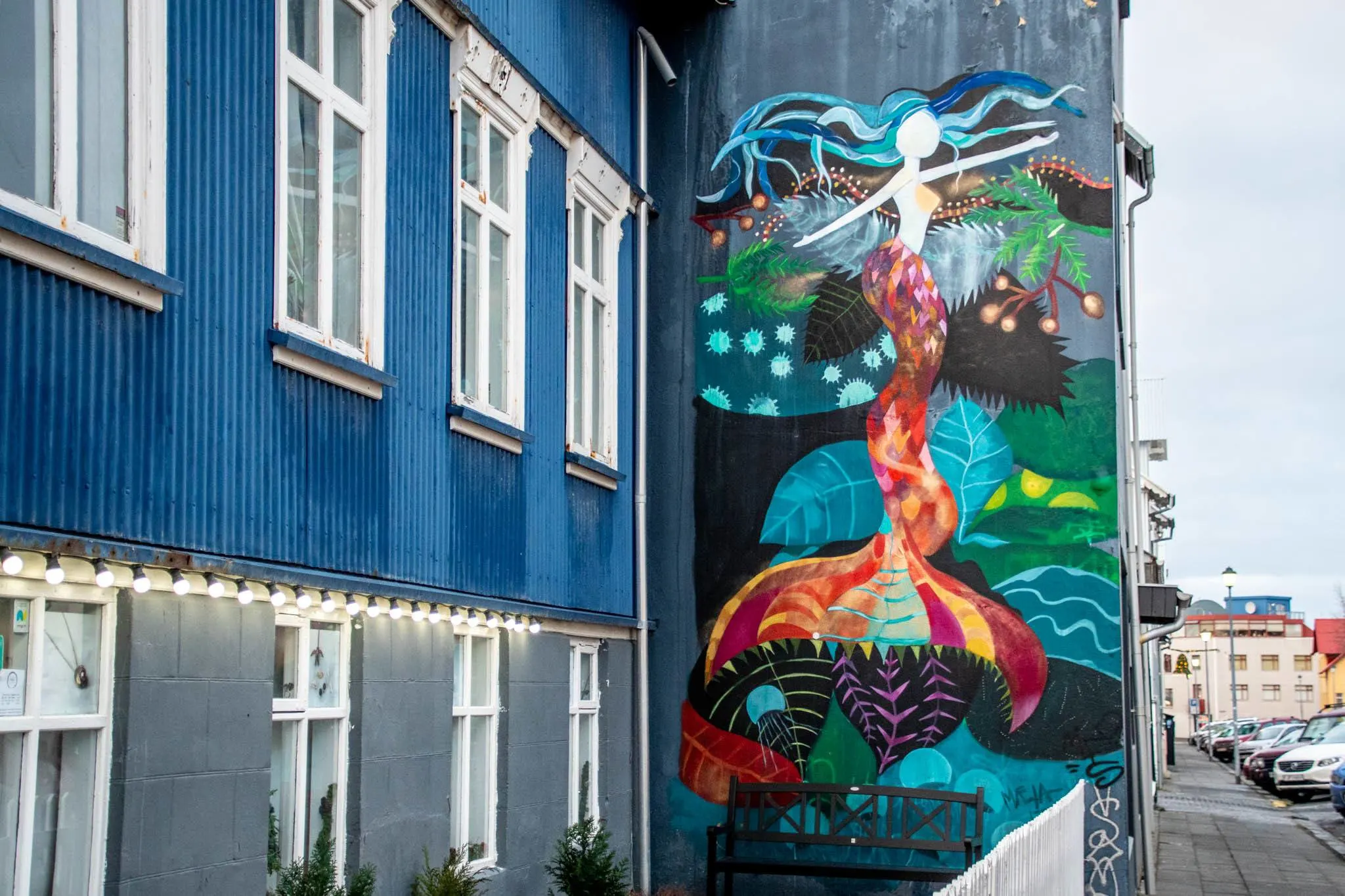 Icelandic Mermaid mural that is attributed to artist Raus