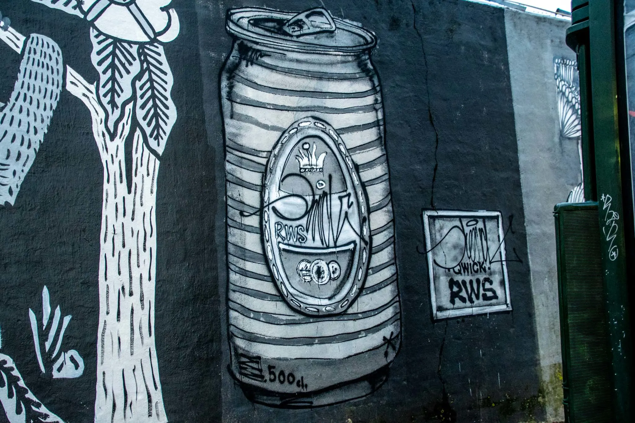 Street murals like this beer can are temporary