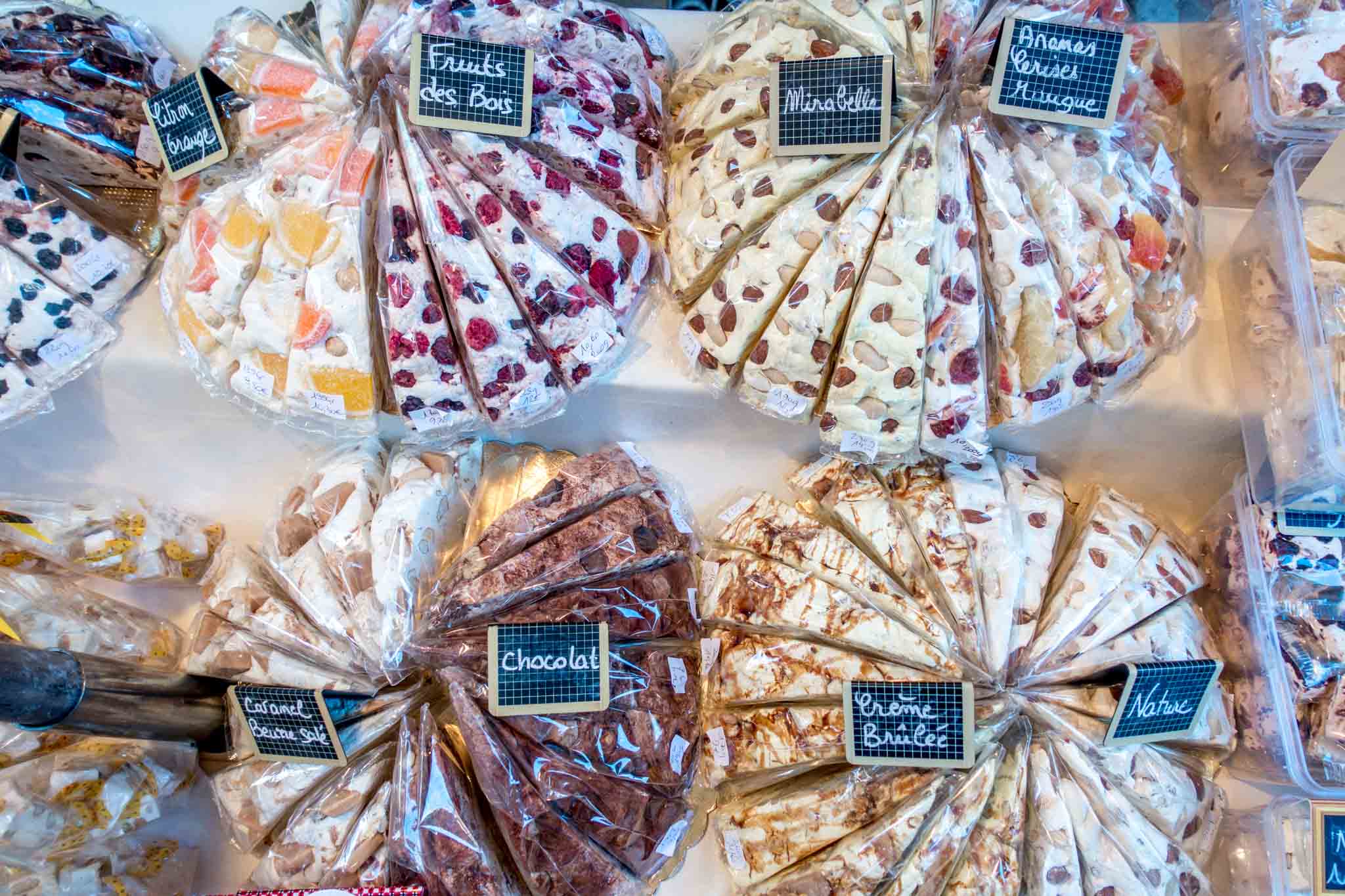 Slices of different flavors of nougat for sale