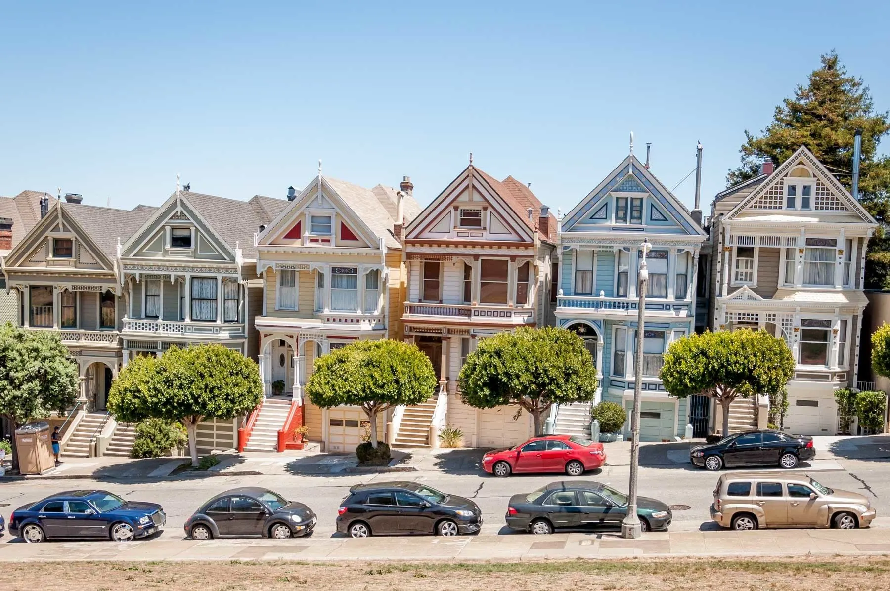Brightly-painted Victorian homes in San Francisco known as the Painted Ladies