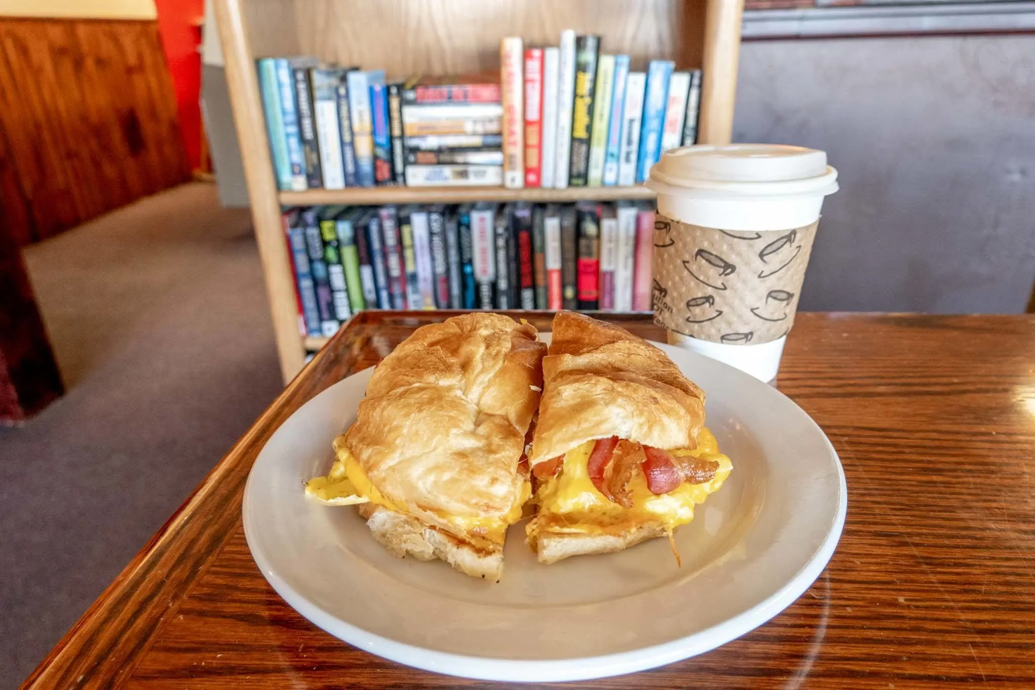 Breakfast sandwich and coffee