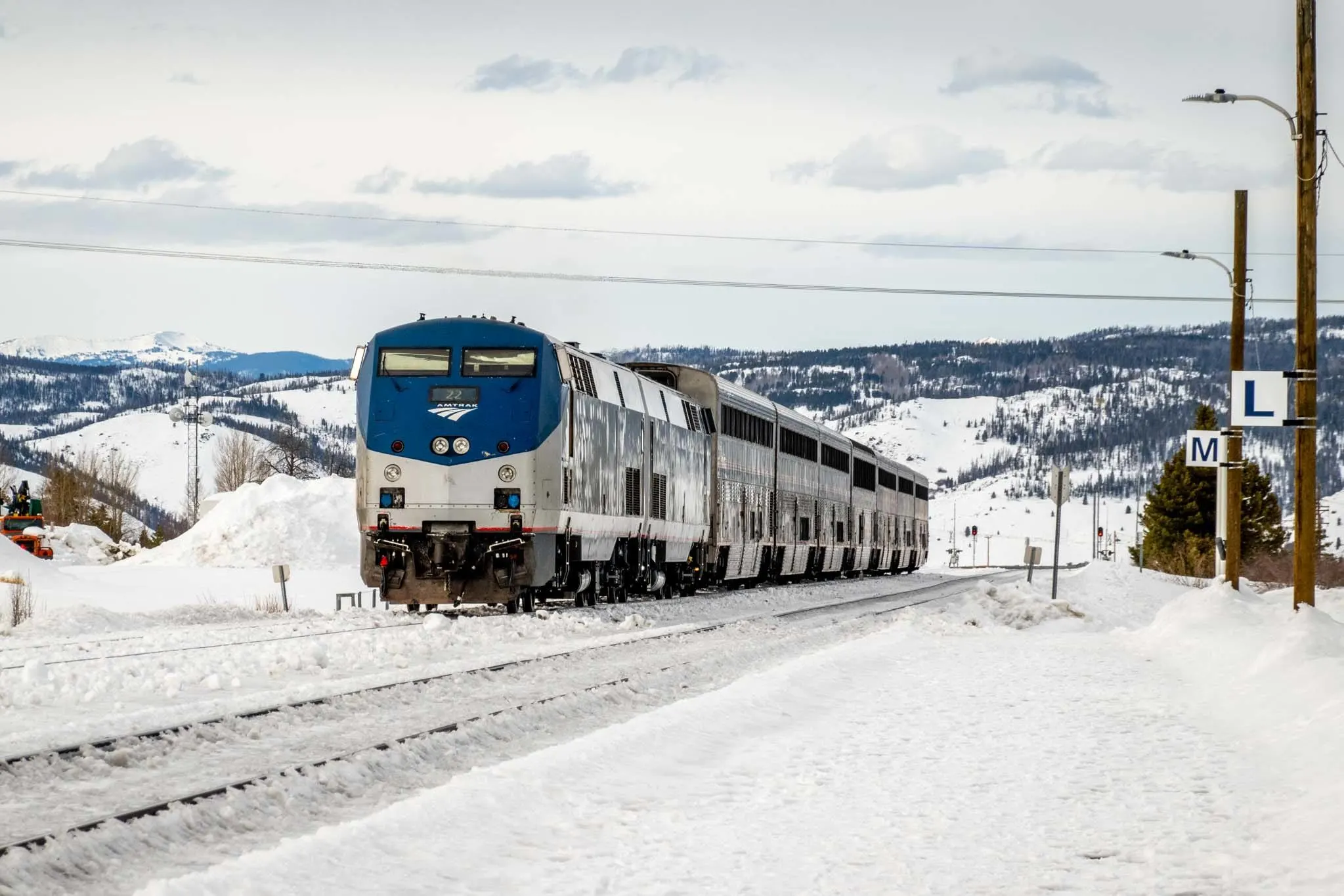 The Winter Park Express Ski Train in the snow